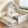 TOBIDOEN Letto a casetta per bambini, 140 x 200 cm, con letto estraibile, a forma di casetta, cassetti e ringhiere di sicurezza, realizzato in legno resistente, ideale per la cameretta dei bambini