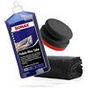 detailmate - Set con lacca per lucidare Sonax Polish, colore blu, 500 ml, spugna per lucidatura a mano dura del diametro di 90/50 mm e panno in microfibra senza cuciture, 550 g/m²
