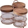 Villa d'Este Home Tivoli 1996 Set 3 barattoli 390 ml in vetro borosilicato, coperchio in legno di acacia e stand in ferro, 4 Toni