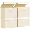 DIMJ Scatole per Armadio - Scatole Portaoggetti Contenitori con Coperchio Pieghevole, Scatola Porta Oggetti con Manici, Non Tessuto, per Armadio, Scaffali, 4 Pezzi, Beige, 38 x 25 x 25 cm