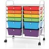 GIANTEX Carrello portaoggetti con ruote, 12 cassetti rimovibili, torre di stoccaggio mobile utility con vassoio e maniglie, carrello a rotelle per soggiorno, ufficio, camera da letto, 64 x 38 x 75 cm