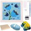Allazone Punch Needle Kit Telaio Ricamo Starter Kit Quadrata Kit di Ricamo per Aghi da Punzonatura con Flower Pattern, Penna per Adulti Principianti (Blu)