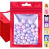 Plaphy 100 Sacchetti Mylar in Alluminio Richiudibili con Finestra, Bustine Mylar con Zip per Alimenti, Buste Ermetiche per Confezionamento e Conservazione Alimentare (Rosso, 10,5 x 15 cm)