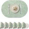 Wanlvhu Set di 6 tovagliette ovali, tovagliette in similpelle per tavolo da pranzo, tovagliette a doppio lato resistenti al calore, lavabili e cancellabili per interni ed esterni, Verde/Beige