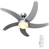 BAKAJI Ventilatore Lampadario da Soffitto 5 Pale in Legno con Lampada in Vetro Satinato 3 Velocità Inversione Rotazione Funzione Timer e Telecomando Attacco 2 Lampadine E27 Max 40W Diametro 132cm