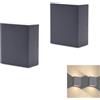 Klighten 2 Pezzi 7W Applique da Parete LED Esterno Interni IP65 Su e Giù Lampade da Parete Moderne in Alluminio, Lampada Muro per Soggiorno Entrata Corridoio, 3000K Bianco Caldo, Antracite
