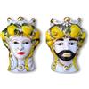 Generico Set di Vasi Decorativi in Ceramica Teste di Moro, Design Siciliano con Limoni, Fatti a Mano, 2 Pezzi, 13x11 cm
