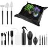 Qacpahucy Kit Giardinaggio Attrezzi da Giardino Bonsai Kit 16 Pezzi con forbici per trapianto annaffiatoio tappetino da giardinaggio per la cura delle piante da interno