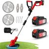 OUTIGO Tosaerba a batteria, decespugliatore a batteria, 2 batterie da 21 V (4 Ah), tagliabordi elettrico 3 in 1, manico telescopico pieghevole, decespugliatore da giardino a batteria