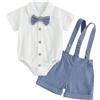 Geagodelia Costume da gentiluomo da bambino da 2 pezzi, body camicia a maniche corte + pantaloncini con bretelle, set da gentiluomo battesimo matrimonio cerimonia, verde scuro, 9-12 Mesi