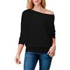 R&N FASHIONS Maglietta da donna a maniche lunghe con pipistrello a maniche lunghe, tinta unita, per feste e clubbing, Nero , 38