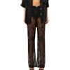 Kfsghdnz Pantaloni da donna in pizzo floreale elastico in vita sexy vedere attraverso pantaloni a gamba dritta scava fuori casual svasati pantaloni, Nero A, L
