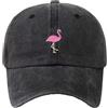 MONYRA Cappellino da baseball vintage con ricamo fenicottero, 100% cotone, unisex, regolabile, effetto denim lavato, colore nero