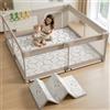 Lertantri Box Bambini 150x150cm, Box Neonato con Materassino, Recinto Neonato con Rete Traspirante, Baby Park con 4 Pezzi Anelli
