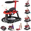 GIANTEX Girello per Bambini 7-18 Mesi 7 in 1, Baby Walker con Tettuccio, Vassoio di Giochi, Carillon, Luci, Primi Passi Piegevole, Altezza e Velocità Regolabili, Carrello da Spinta (Nero + Rossa)