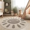 Paco Home Tappeto per cameretta bambino Effetto 3D Tappeto resistente Toni naturali, Dimensione:Ø 160 cm tondo, Colore:Crema (Sole)
