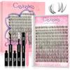 Crislashes Kit Extension Ciglia, Ciglia Finte Soffici Extension ciuffetti Morbide con lash clusters e Sigillo per lash clusters e Pinzette Facile Extension Fai da Te a Casa（KIT-C)