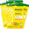 Garnier 4x Garnier SkinActive Maschera Viso Monouso in Tessuto Idratante e Illuminante con Vitamina C ed Acido Ialuronico - 4 Maschere Monouso