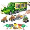 BAKAJI Camion con Dinosauri Giocattolo, Animali Preistorici, Veicolo con Testa da Triceratopo e Accessori, Macchinine con Funzionamento Attrito, Gioco Portatile per Bambini e Perfetta Idea Regalo
