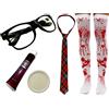 I LOVE FANCY DRESS LTD Zombie Schoolgirl occhiali, cravatta, pittura viso, sangue finto e calze sanguinose (tartan rosso)