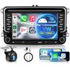 Hodozzy 6G+128G 8-Core Android Autoradio per VW Golf Passat Seat Skoda Jetta Polo Caddy Touran Tiguan T5 Bluetooth GPS, 2 Din 7 Pollici Touchscreen Radio con CarPlay Android Auto, WiFi DSP FM RDS