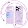 Xylota Cover Magnetica per iPhone 15 Pro 6,1 con Cordino, Compatibile con MagSafe, Aesthetic Leopardata Disegno Custodia con Corda Collana, Morbido Silicone Liquido TPU Bumper Antiurto Case, Viola