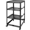 Tecmojo Rack di Rete a Telaio Aperto da 19 Pollici 20U Montaggio a Pavimento o a Parete, Armadio di Rete a 4 Montanti con Rotelle, Dotato di 2 Ripiani da 1U e Materiale di Montaggio, Nero