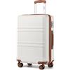KONO Valigia Media Valigie Trolley Rigide Bagaglio a Mano da Viaggio Valigia da Stiva con Serratura TSA e Robuste 4 Ruote Girevoli（Bianco panna, 24