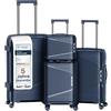 4FLY Set di valigie da viaggio leggere e rigide - Trolley con serratura TSA, doppie ruote, manico telescopico in alluminio e doppia cerniera, beauty case, bagaglio a mano e bagaglio da stiva, Blu