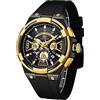 KXAITO Orologio sportivo analogico da uomo, orologio militare per esterni, a LED, cronometro, digitale, elettronico, grande, doppio schermo, impermeabile, tattico, da uomo, 0402 g nero e oro, L