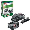 Bosch Home and Garden Starter Set Batteria e Caricabatteria da 18 Volt (Sistema da 18 Volt, Batteria da 4.0 Ah, Caricabatteria, Confezione in Cartone)
