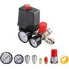 KEUPOK Pressostato per compressore d'aria 220 V, interruttore di controllo della pressione con doppi manometri, valvola di sicurezza e regolatore, 90-120 PSI
