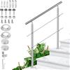 Ollewiellan Corrimano in acciaio inox, ringhiera per scale esterne ed interne, 120 cm, Ø 42 mm, con 2 barre trasversali e accessori, ringhiera per scale regolabile ad angolo per giardino, ingresso