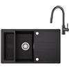 CECIPA Lavello da cucina 78 x 45 cm con rubinetto estraibile, lavello nero in granito, lavello da cucina per armadi da 45 cm di larghezza, lavabo da incasso con sifone e scarico