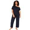 Trendyol Set Pigiama da Donna in Tessuto Tinta Unita t-Shirt-Pantaloni, Taglie Forti, Blu Navy, 6X-Large