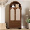 Wiuzo Credenza in vimini stile arco, 80 L x 40 L x 180 H (cm), doppio cassetto, credenza vintage per soggiorno e camera da letto, armadietto (noce)