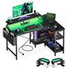 Coleshome Scrivania Gaming con LED e Prese, 100x70cm Scrivania Gaming Angolare Reversibile con Ripiani, Scrivania Angolare con Supporto per Monitor per Casa Ufficio, Nero