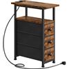 HOOBRO Comodino con Stazione di Ricarica, 1 Presa Standard e 2 Porte USB, Tavolino Stretto con 3 Cassetti in Tessuto, Tavolino da Divano, Comodino per Piccoli Spazi, Marrone Vintage e Nero EBF482CBZ01