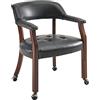 PADMA HOUSE Poltrona vintage retrò rivestita in pelle traspirante, sedia da pranzo, sedia da computer con ruote staccabili, sedia da trucco con elemento rivetto (nero)