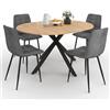 IDMarket - Tavolo da Pranzo Rotondo allungabile Alix 110-150 cm e 4 sedie Mila in Velluto Grigio Scuro