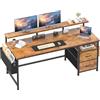 Klyvvo 140x48 Scrivania con 2 Cassetti Offre Spazio di Archiviazione,Scrivania Gaming con Supporto per Monitor,Gancio per Cuffie e Gommini per cavi Adatta a Gamer,Lavoratori da Casa e Studenti,Marrone