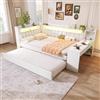 Trdlpyn Divano Letto Imbottito 140x200 con letto Estraibile 90x180, Letto Matrimoniale con Scrivania, Pannelli laterali con LED e porte USB, Bianco
