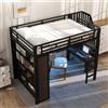 Azkoeesy Letto a Soppalco con Scrivania per Bambini e Adulti, 140x200 cm, Nero | Metallo Ferro, Libreria grande, Scala a Gradini con Ripiani, LED integrata controllabile tramite App, Letto matrimoniale
