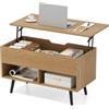 COSTWAY Tavolino da Salotto con Superficie Sollevabile, Tavolino da Caffè Moderno con Scompartimento Nascosto e 2 Ripiani, Ideale per Salone, Ufficio e Sala Riunioni (Naturale)