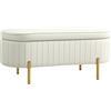 HOMCOM Panca Contenitore Ingresso Ovale 72L Coperchio Sollevabile Crema