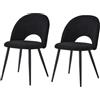 JZGORC Set di 2 Sedie da Sala da Pranzo, Sedia da Pranzo Teddy in Morbido, Sedia da Cucina con Cuscini e Braccioli, Gambe in Metallo - Nero