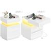 WOLTU Comodino Set di 2, con 2 Cassetti e Scomparto Segreto, Mobile Camera da Letto con Luce e 2 Prese, 1 Porta USB, 1 Porta Type-C, Modalità Musica, Timer, in Stile Moderno, 45x40x58 cm, Bianco