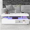 KOMHTOM Tavolino da salotto moderno a LED Tavolino da caffè con cassetti e scomparti aperti Tavolino contenitore da salotto (bianco)