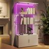 belupai Vetrine in vetro con LED 78,5 x 35 x 164 cm, armadio vetrina per collezione con 4 ante 3 ripiani, mobile basso in legno, armadio portaoggetti in vetro, vetro temperato armadio su piedistallo