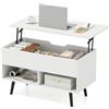 COSTWAY Tavolino da Salotto con Superficie Sollevabile, Tavolino da Caffè Moderno con Scompartimento Nascosto e 2 Ripiani, Ideale per Salone, Ufficio e Sala Riunioni (Bianco)
